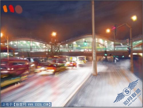 Photoshop结合友基数位板手绘白雪夜街景_天极设计在线整理