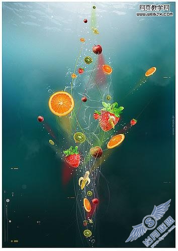PhotoShop教程: 制作清新的水果海底图片