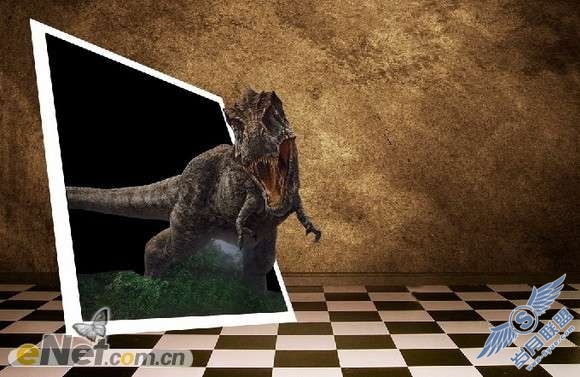 Photoshop合成恐龙穿过相框<a href=http://www.syue.com/Hacker/Case/ target=_blank class=infotextkey>入侵</a>的效果