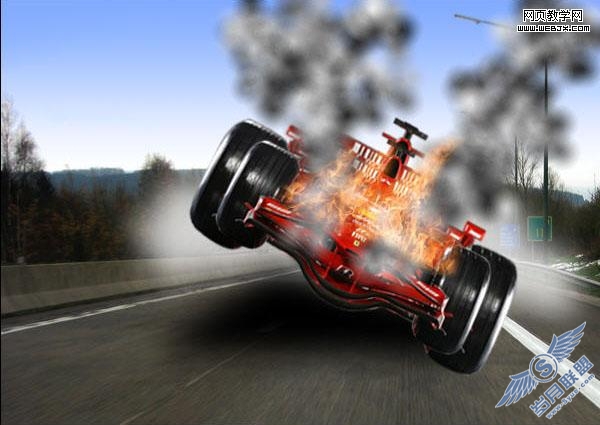Photoshop照片合成教程:着火的疯狂F1赛车