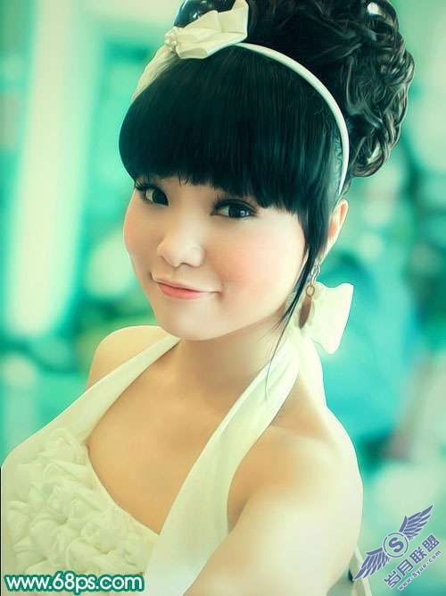 Photoshop照片处理:调出粉嫩的淡青色MM照片_