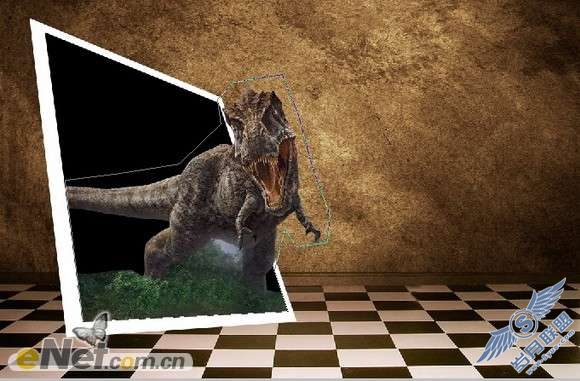 Photoshop合成恐龙穿过相框<a href=http://www.syue.com/Hacker/Case/ target=_blank class=infotextkey>入侵</a>的效果