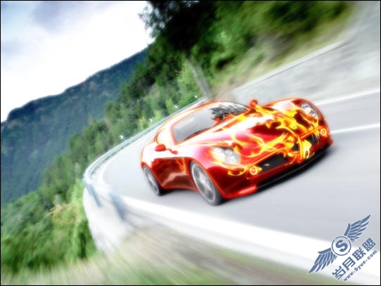 Photoshop打造电影中超炫烈火跑车