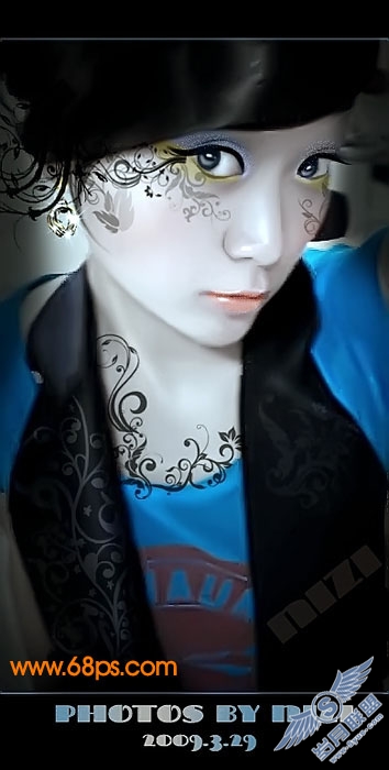 Photoshop给美女加上另类个性妆饰