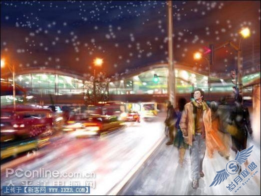 AdobePhotoshop绘制《白雪夜街景》插画(2)