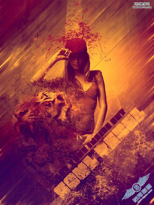 Photoshop合成美女与兽中之王插画