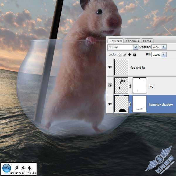 photoshop制作老鼠在透明玻璃瓶里的效果【图】_