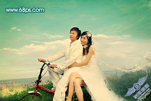 Photoshop调出外景婚片温馨的暖色调
