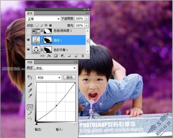 Photoshop照片处理:调色出紫色调效果童年照片_
