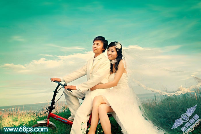 Photoshop调出外景婚片温馨的暖色调