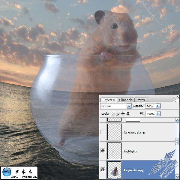 photoshop制作老鼠在透明玻璃瓶里的效果【图】_