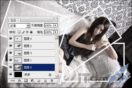 Photoshop变换选区拼接长发性感美女照片