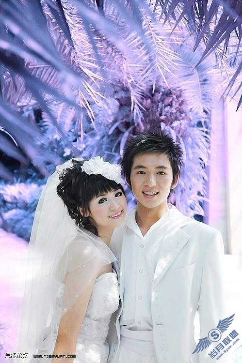 PhotoShop调色:清新紫色婚纱照