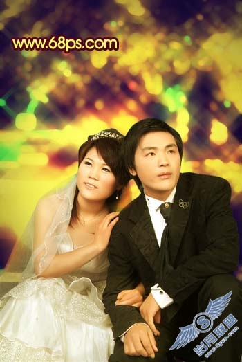 Photoshop打造华丽的金色婚片