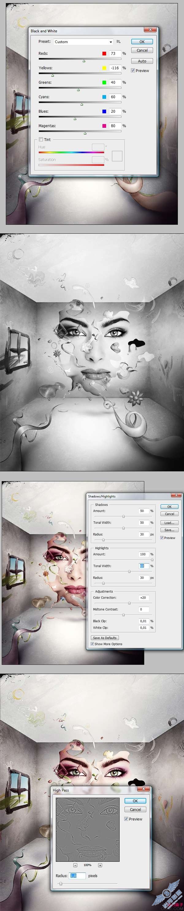 Photoshop插画教程:制作抽象的脸(三)【图】_