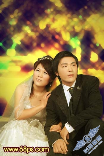 Photoshop打造华丽的金色婚片
