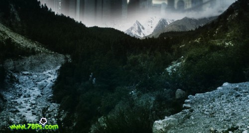 Photoshop合成教程:黑暗迷雾山城