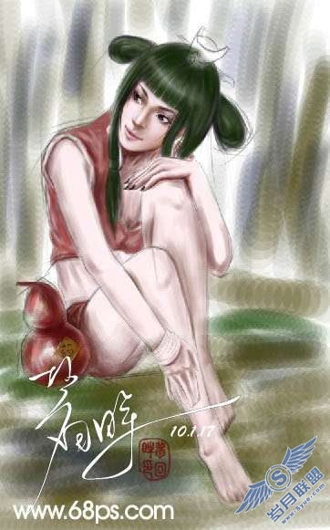 Photoshop鼠绘教程:设计制作瀑布下的古典美女【图】_