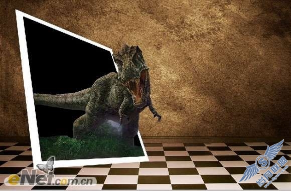 Photoshop合成恐龙穿过相框<a href=http://www.syue.com/Hacker/Case/ target=_blank class=infotextkey>入侵</a>的效果