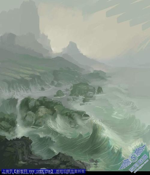 Painter手绘夜色中的海浪_天极设计在线整理