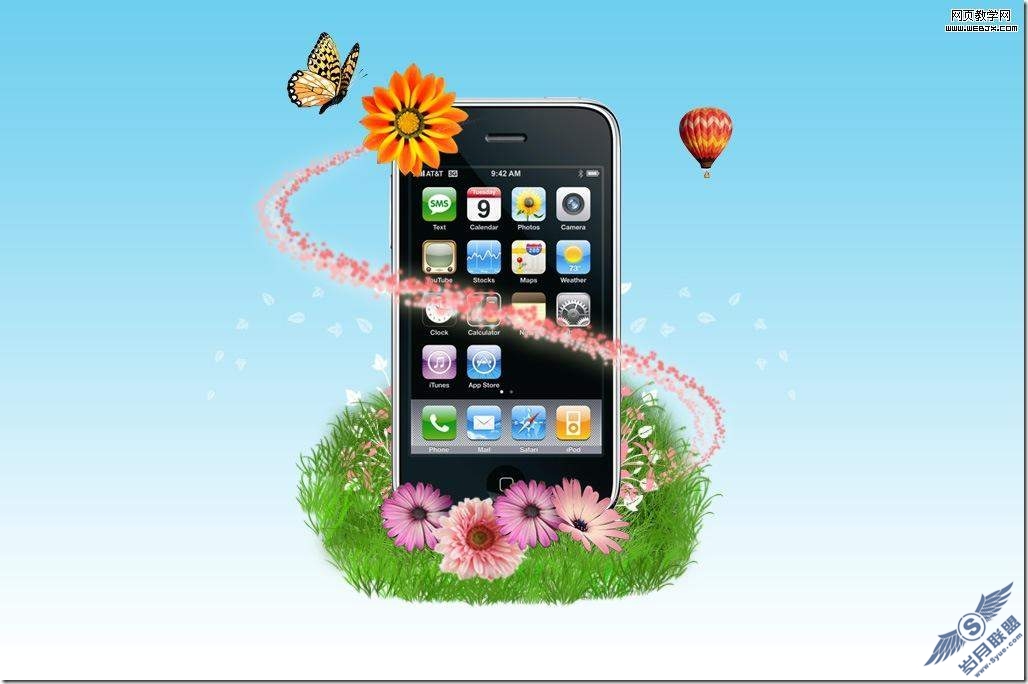 Photoshop合成:制作炫酷的苹果<a href=http://www.syue.com/Digital/Mobile/ target=_blank class=infotextkey>手机</a>天空之城