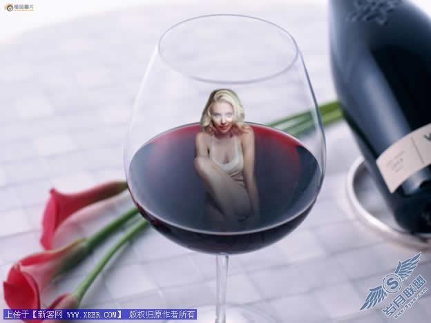 Photoshop图片合成教程：把美女放到红酒杯里