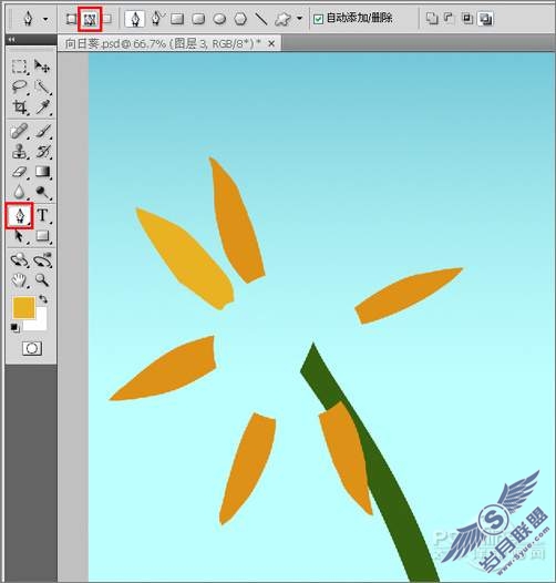 Photoshop教程: 鼠绘蓝天白云下的向日葵