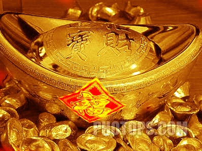 Photoshop把黑白元宝调成金烂富贵色