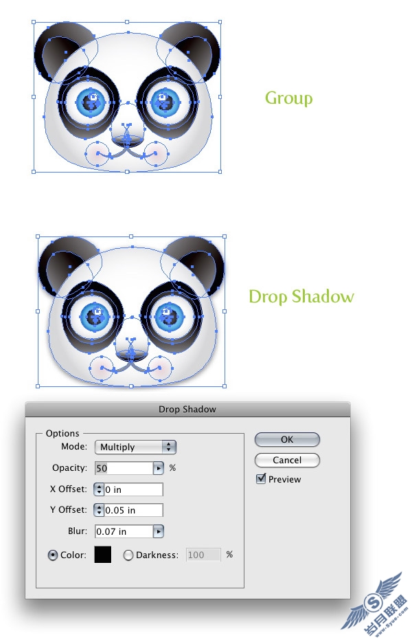 Photoshop教程:简单绘制熊猫盼盼头像