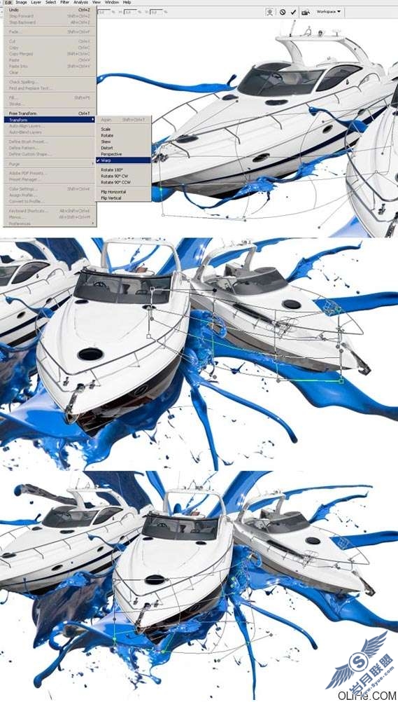 Photoshop制作蓝色油漆上的游艇【图】_
