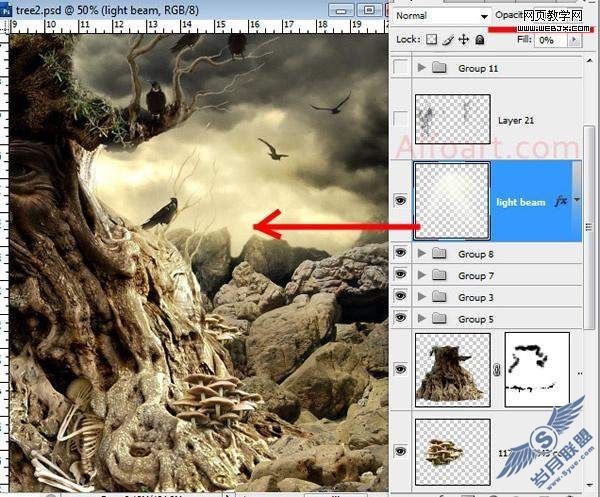 Photoshop合成制作阴森恐怖的人面树