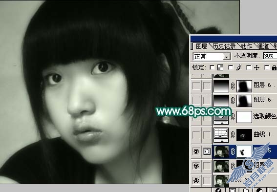Photoshop调出人物照片柔美的灰调黄绿色