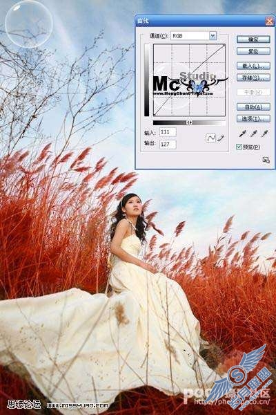 Photoshop快速制作淡红色的外景婚纱照片