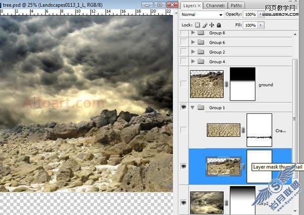 Photoshop合成制作阴森恐怖的人面树