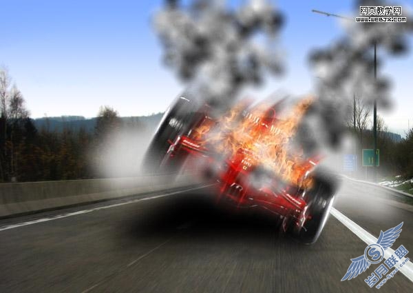 Photoshop照片合成教程:着火的疯狂F1赛车