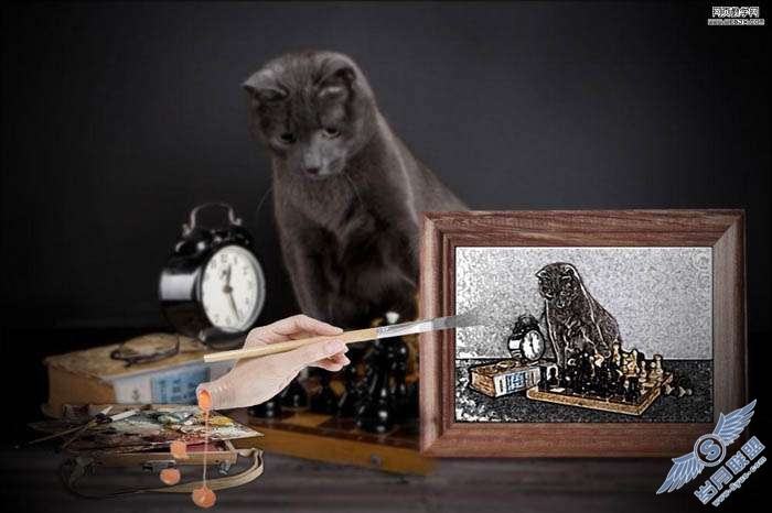 Photoshop合成素描小猫的现场图片【图】_