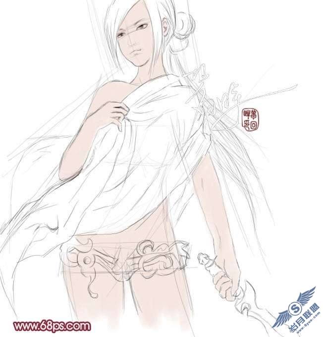 Photoshop鼠绘教程:制作古代穿红袍的女战士【图】_