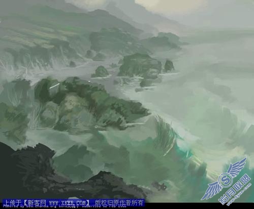 Painter手绘夜色中的海浪_天极设计在线整理