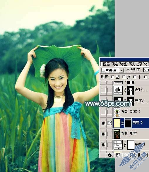 Photoshop照片处理:调出古典暗黄色外景美女照片【图】_