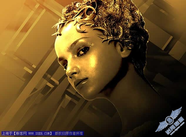 Photoshop照片合成教程：金属雕像人物