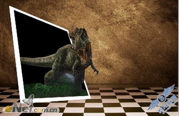 Photoshop合成恐龙穿过相框<a href=http://www.syue.com/Hacker/Case/ target=_blank class=infotextkey>入侵</a>的效果