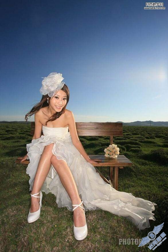 Photoshop调色教程: 打造淡绿色调效果婚纱照美女