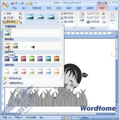 在Word 2007文档中为剪贴画重新着色