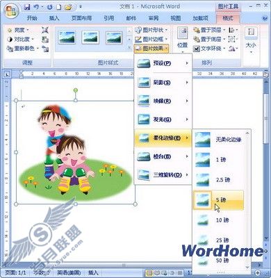 在Word 2007文档中设置剪贴画柔化边缘效果