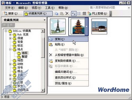 从Microsoft剪辑管理器中复制剪贴画到Word 2007文档