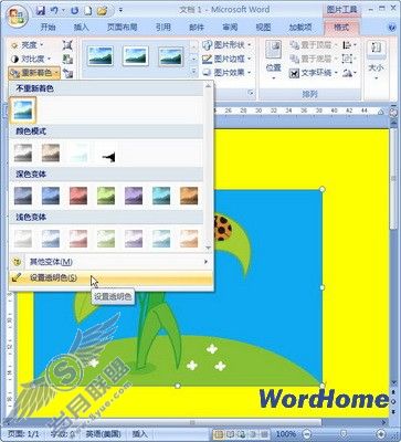 在Word 2007文档中设置图片透明色
