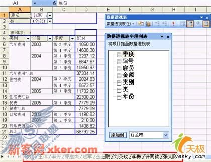 查看位于单独的工作表上的员工费用汇总