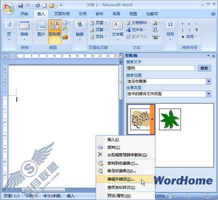 在Word 2007文档中修改剪贴画关键字