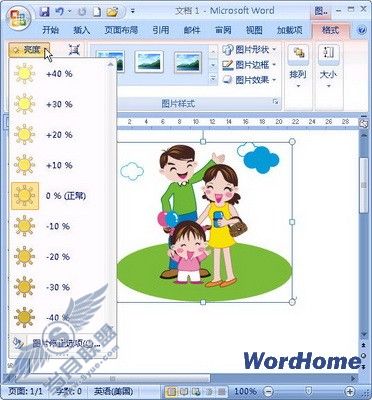 在Word 2007文档中设置剪贴画亮度