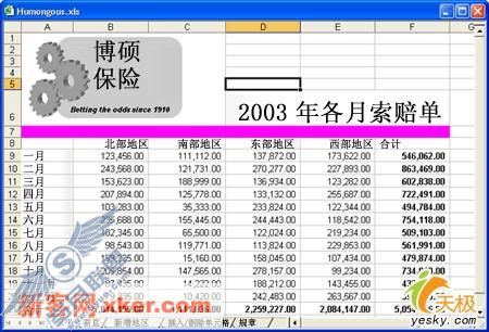 垂直定向的月份总计工作表